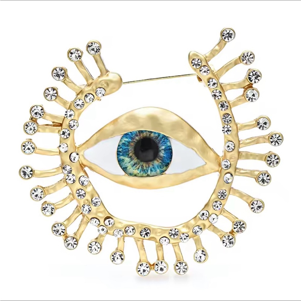 Stunning Eye Brooch, Luxury Blue Eyeball Pin, Vintage Magic Eye with Gold